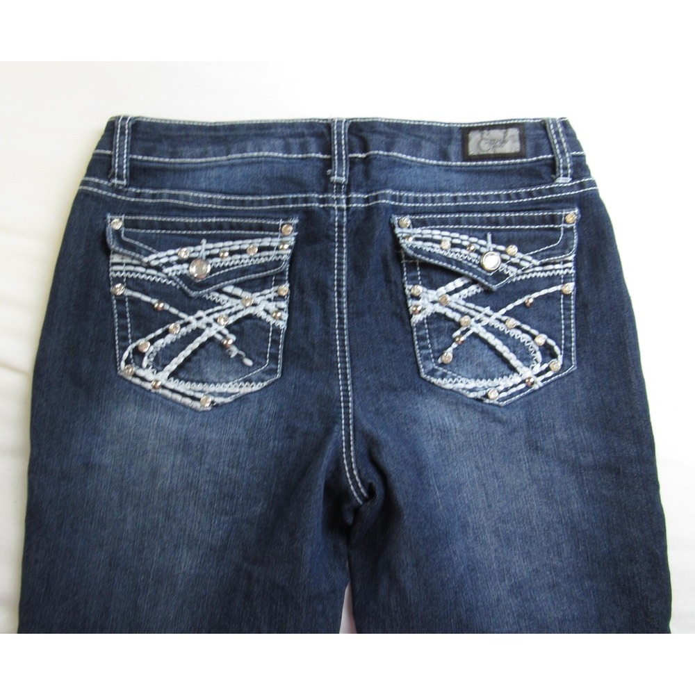 Earl Jean Capri Rhinestone Bling Embellished Flap Pockets Cuffed Women's Size 8